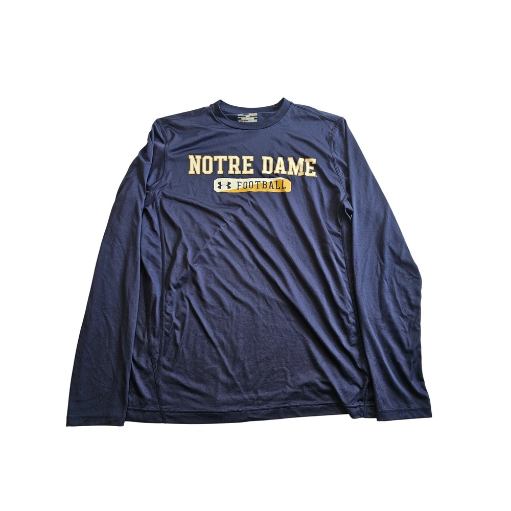 Under‎ Armour Long Sleeve Shirt Mens Medium Navy Notre Dame Football HeatGear
